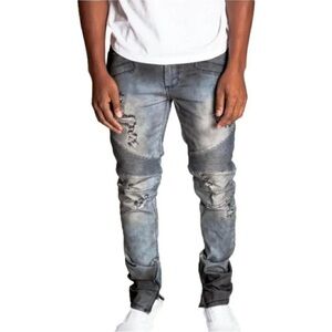 KDNK Moto Slim Jeans Distressed Men’s Size 32 Blue Denim